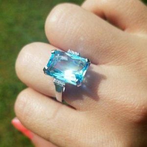 NEW AQUAMARINE DIAMOND 925 STERLING SILVER RING